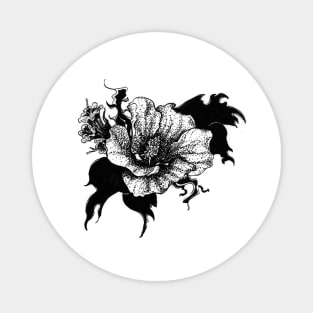 Blackout, ink marker black and white flower illustration Magnet